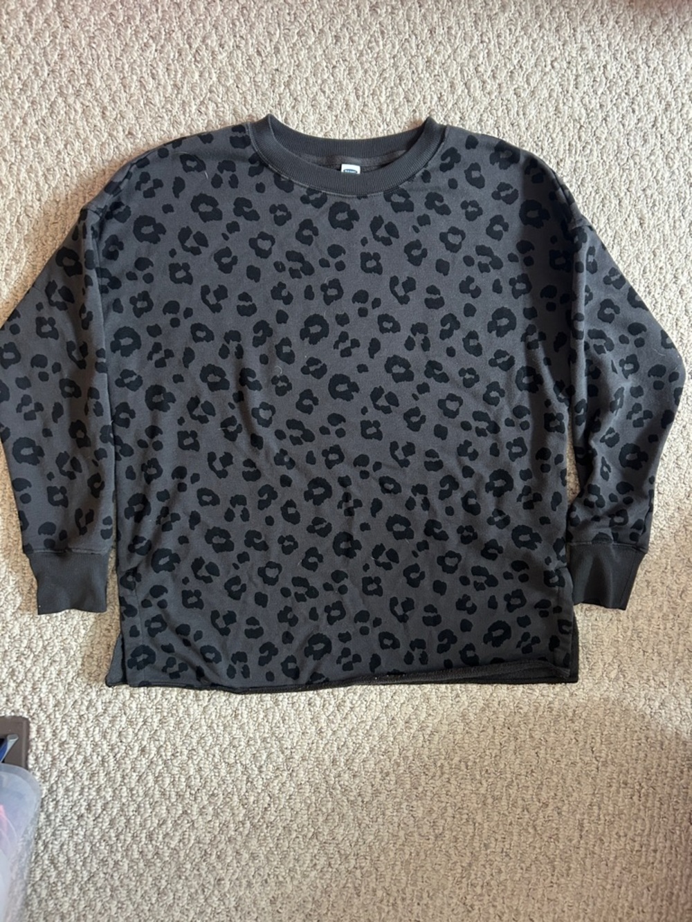 Old Navy Black & Charcoal Leopard Print Oversized Crewneck